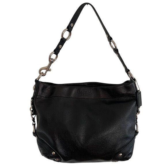 Coach Carly Black Leather Shoulder Hobo Bag F15251 - Picture 1 of 16